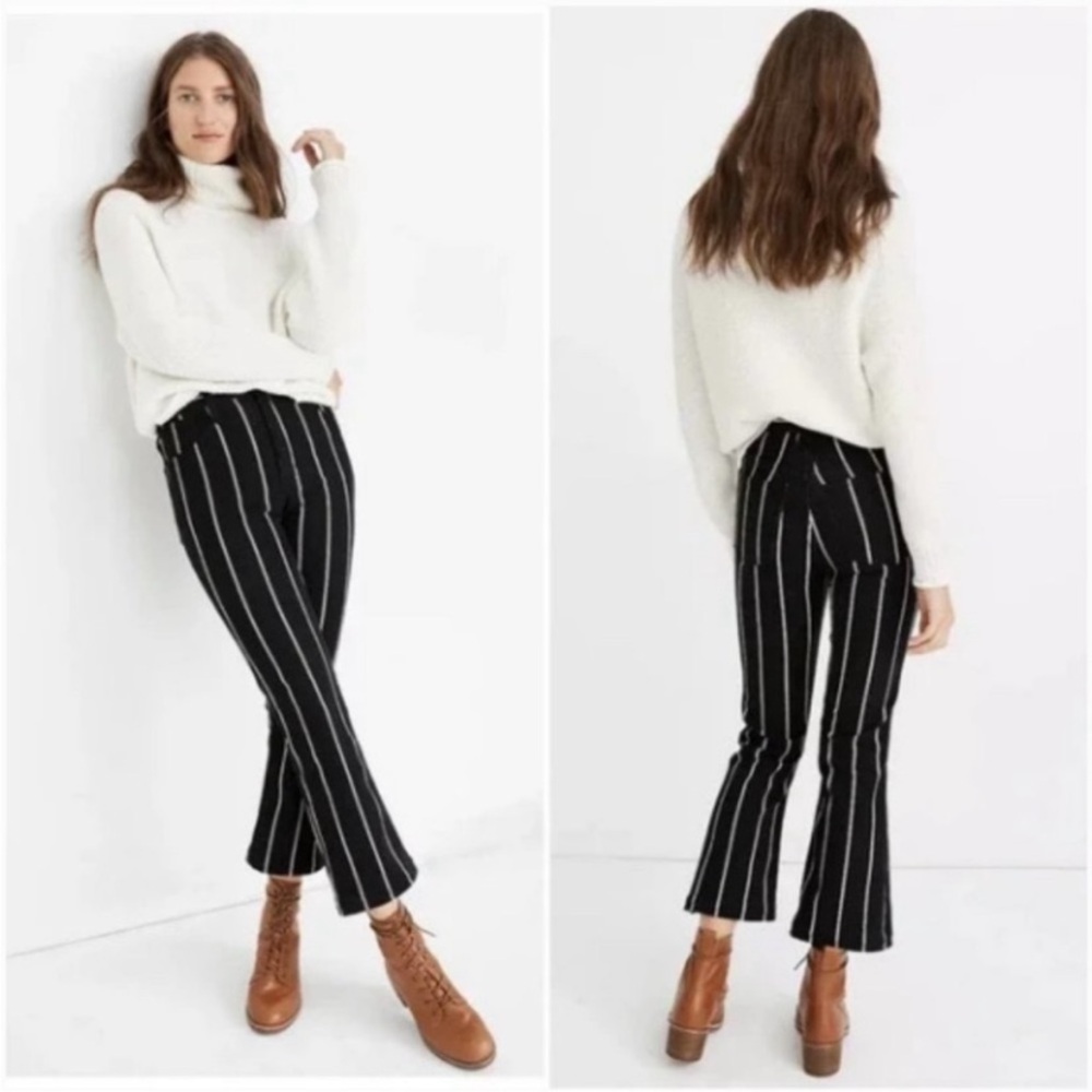 Madewell Cali Demi-Boot Jeans in Elsie Stripe high
rise black denim flare Sz 29 - Picture 15 of 15